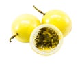 Passion fruit full and half cut isolated on a white background. Clipping path Royalty Free Stock Photo