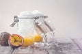 Passion fruit and ice on a hot summer day Royalty Free Stock Photo