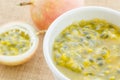 Passion fruit juice white bowl. Royalty Free Stock Photo