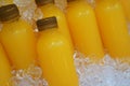 Passion fruit juicy juice bottles with cold ice half litre pa Royalty Free Stock Photo