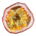 Passion fruit cut in half inside cross section isolated on white background Royalty Free Stock Photo