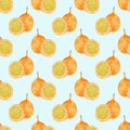 Passion fruit or maracuya. Seamless pattern with fruits - granadilla. Real watercolor drawing.