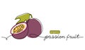 Passion fruit, maracuya simple color vector illustration. One line art drawing with lettering organic passion fruit