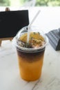 Passion fruit and orange mixed with coffee together for healthy drink