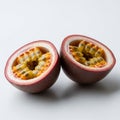 A passion fruit Passiflora edulis cut in half showcasing its distinctive Royalty Free Stock Photo