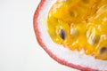 Passion fruit pulp close-up. Royalty Free Stock Photo