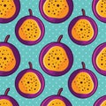 Passion fruit seamless pattern vector illustration in flat style Royalty Free Stock Photo
