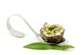 Passion fruit on spoon Royalty Free Stock Photo