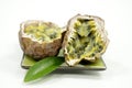 Passion fruit on spoon Royalty Free Stock Photo