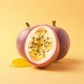 Minimalistic Passion Fruit Design On Light Yellow Background Royalty Free Stock Photo