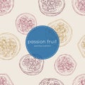 Passion fruit vector illustration, hand draw seamless pattern. Royalty Free Stock Photo