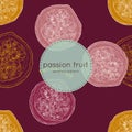 Passion fruit vector illustration, hand draw seamless pattern. Royalty Free Stock Photo