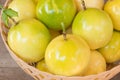 Passion fruits in basket on wooden Royalty Free Stock Photo