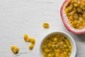 Passion fruits on wooden background,close up of fresh purple passion fruits harvest from farm,Half cut passion fruit. Royalty Free Stock Photo