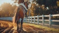 Passion for horse riding. A healthy lifestyle and curiosity about animal activities. A girl rides a horse in a corral