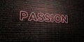 PASSION -Realistic Neon Sign on Brick Wall background - 3D rendered royalty free stock image