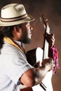 Passionate Afro Man Playing Guitar Royalty Free Stock Photo
