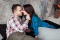 Passionate beautiful couple in bedroom enjoying foreplay Royalty Free Stock Photo