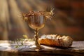 Passionate Communion - Holy Unleavened Bread Chalice of Wine Crown of Thorns Royalty Free Stock Photo