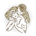 PASSIONATE EMBRACE. Colored Vector Vintage Artwork.