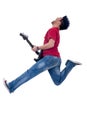 Passionate guitarist jumping