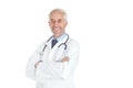 Passionate about his profession. Portrait of a handsome mature male doctor standing against a white background. Royalty Free Stock Photo