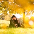 Passionate kissing in the park