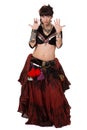 Passionate looking of dancer trible belly dance.