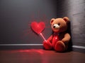 Passionate Love: Red Laser Teddy Bear Heart Wall Art