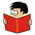 boy with red book, funny vector illustration