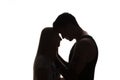 Passionate sensual attractive young couple in love, man caresses woman neck, isolated black and white portrait Royalty Free Stock Photo