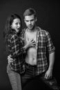 passionate sexy young couple in love on black background, desire Royalty Free Stock Photo