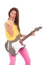 Passionate young woman guitarist playing Royalty Free Stock Photo