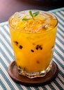 Passionfruit juice with ice ready fro drink.