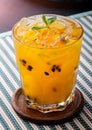 Passionfruit juice with ice ready fro drink. Royalty Free Stock Photo