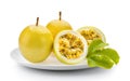 Passionfruit in plate isolated on a white background Royalty Free Stock Photo