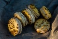 Passionfruit turmeric yellow color macarons Royalty Free Stock Photo