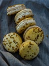 Passionfruit turmeric yellow color macarons Royalty Free Stock Photo