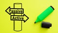 Passive - Active income signpost drawn on a yellow background. Active investing vs passive investing pros and cons.