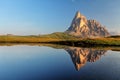 Passo Giau and Cima ra Gusela in lake reflection, Dolomites - It