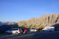 PASSO GIAU, ITALY - OCTOBER 7, 2021: Cars in the parking of Passo Giau.