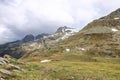 Passo Spluga ( SplÃ¼gen Pass ) marking the boundary between Italy and Switzerland Royalty Free Stock Photo