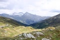 Passo Spluga ( SplÃ¼gen Pass ) marking the boundary between Italy and Switzerland Royalty Free Stock Photo