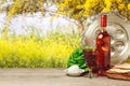 Passover background with wine bottle and matzoh