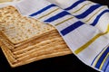 Passover a celebration setting table with matzah bread for Jewish holiday