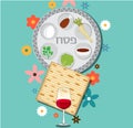 Passover dinner , seder pesach. background with passover plate and traditional food