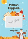Passover Haggadah design template. The story of Jews exodus from Egypt. traditional icons and desert Egypt scene