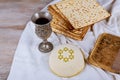 Passover holiday concept with wine and matzoh rustic background Royalty Free Stock Photo