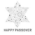 Passover holiday flat design black thin line icons set in star o