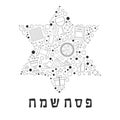 Passover holiday flat design black thin line icons set in star o